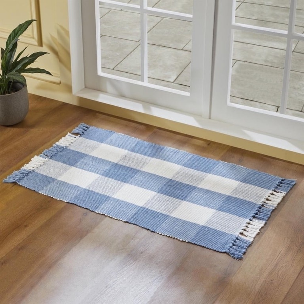 My Texas House Blue & White Gingham Fringe Layering Rug, Easter 2026 - Picture 3 of 7